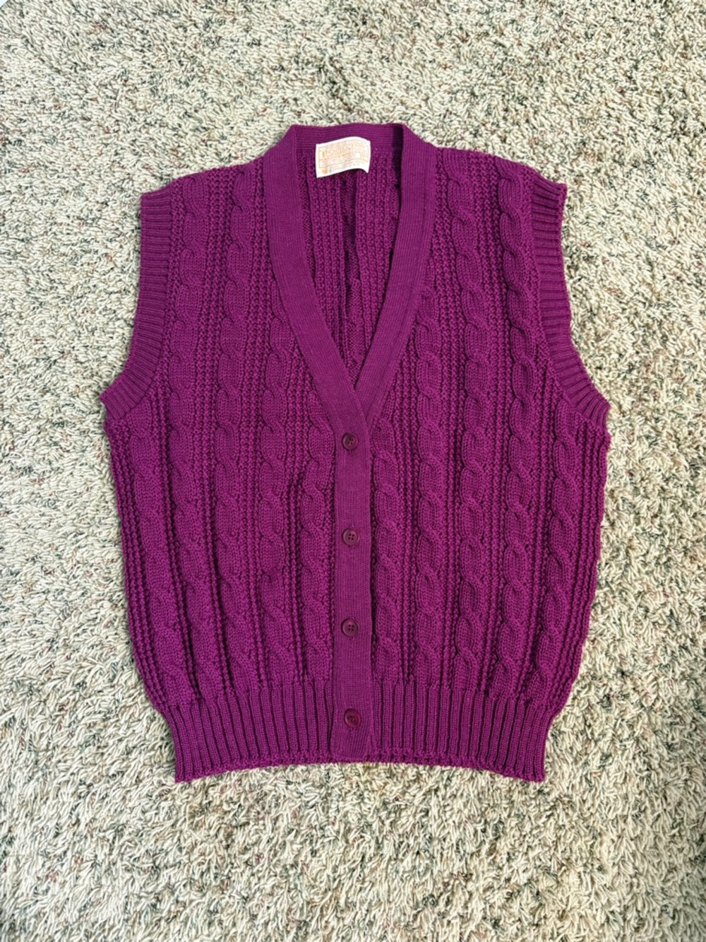 Pendleton Vintage 100% Wool Plum Cable Knit Sweater Vest Size Large